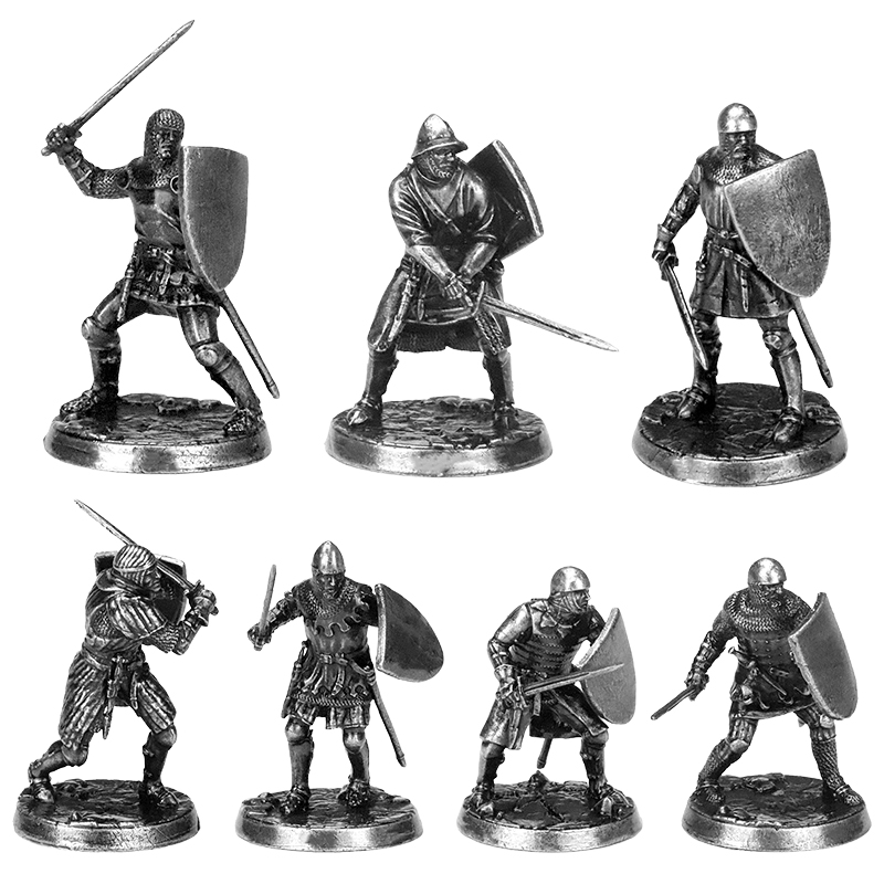 Board Game War - Mittelalterliches Metallstatuen-Set von Rittern und Soldaten,