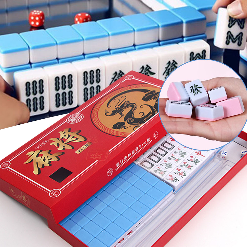 Board Game Master - Tragbares Reise-Mini-Mahjong-Set, Reise-Mahjong-Set mit Aufbewahrungsbox, sturzsicheres