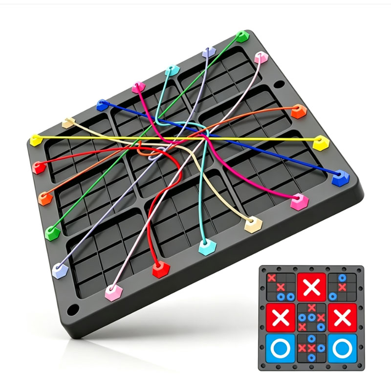 Board Game Fun - NEU 2-in-1 Tic-Tac-Toe-Brettspiel mit Seilknoten Logisches